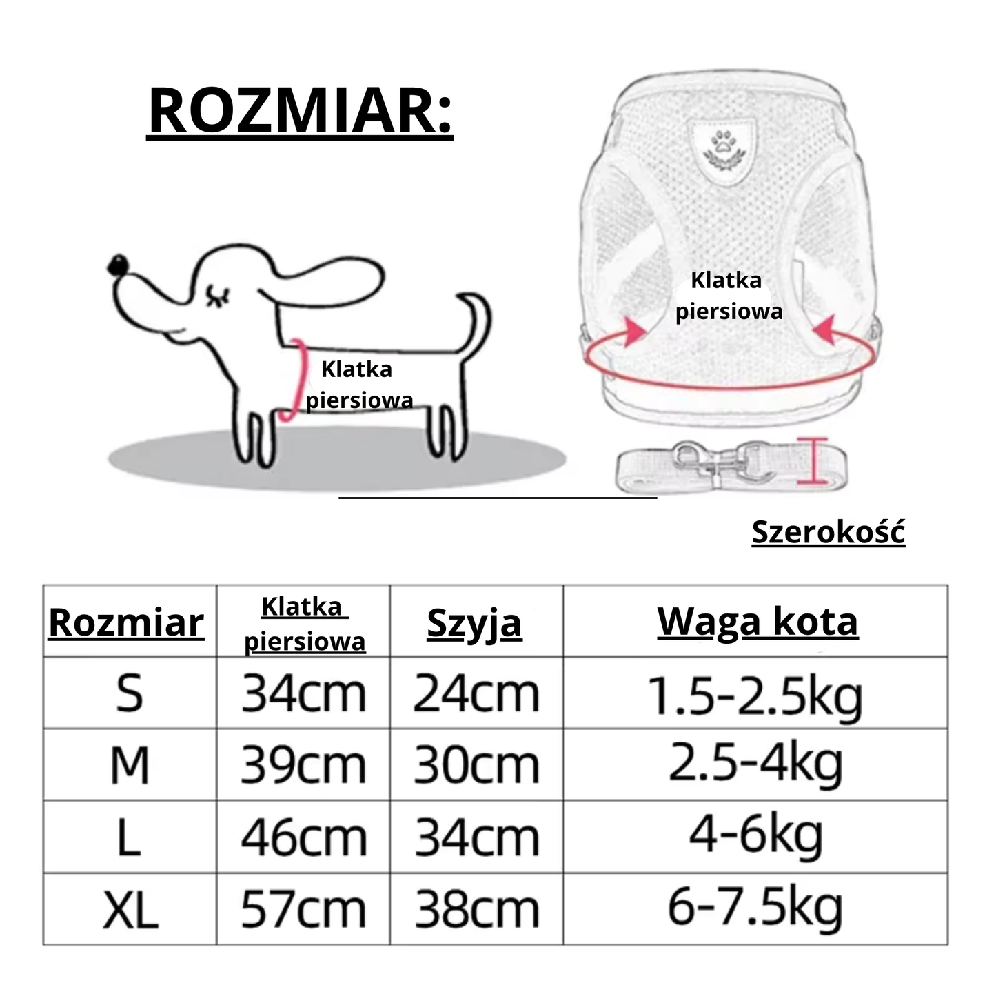 Regulowana Uprząż/Szelki dla Kota
