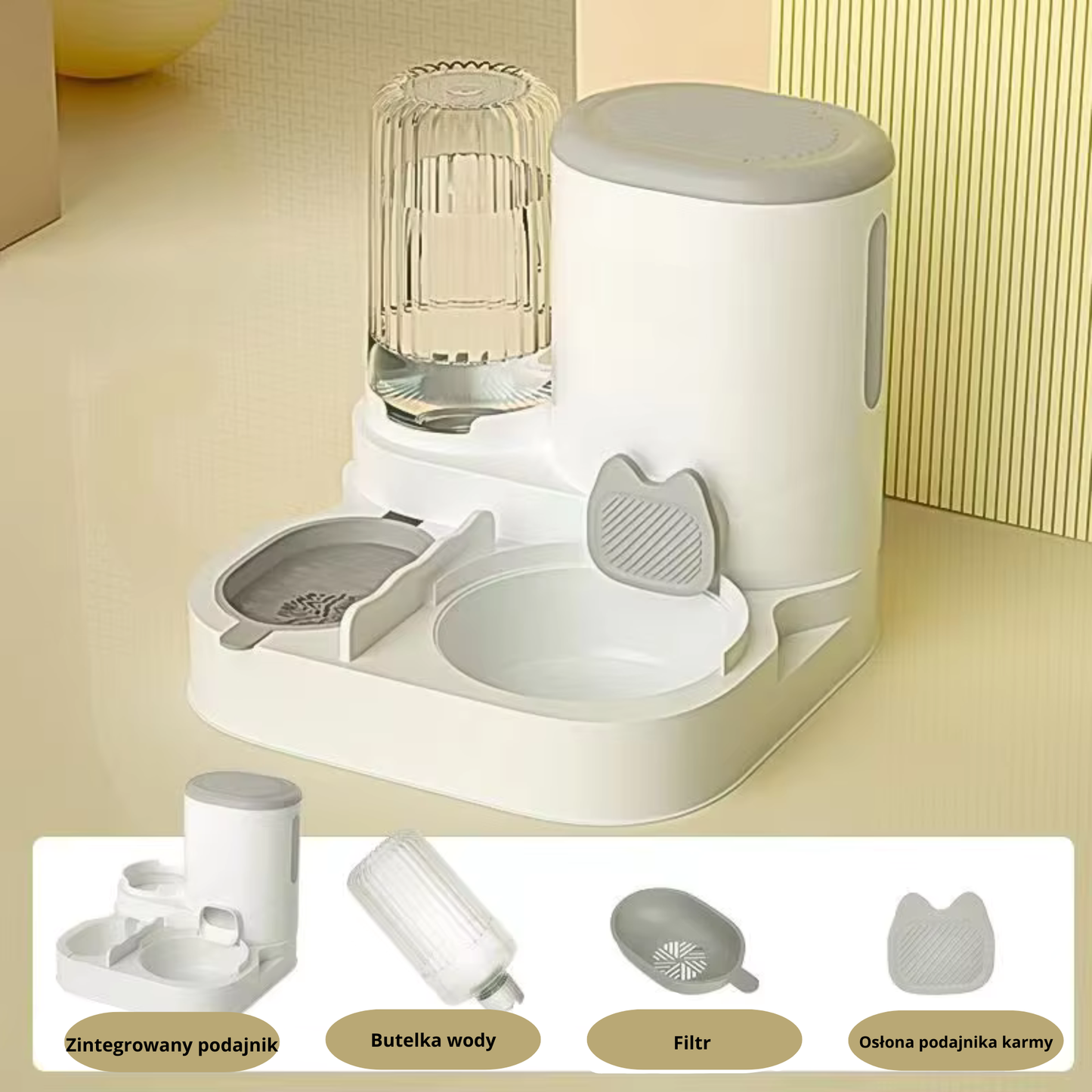 Automatyczny Podajnik z Miską dla Kota na Karmę i Wodę